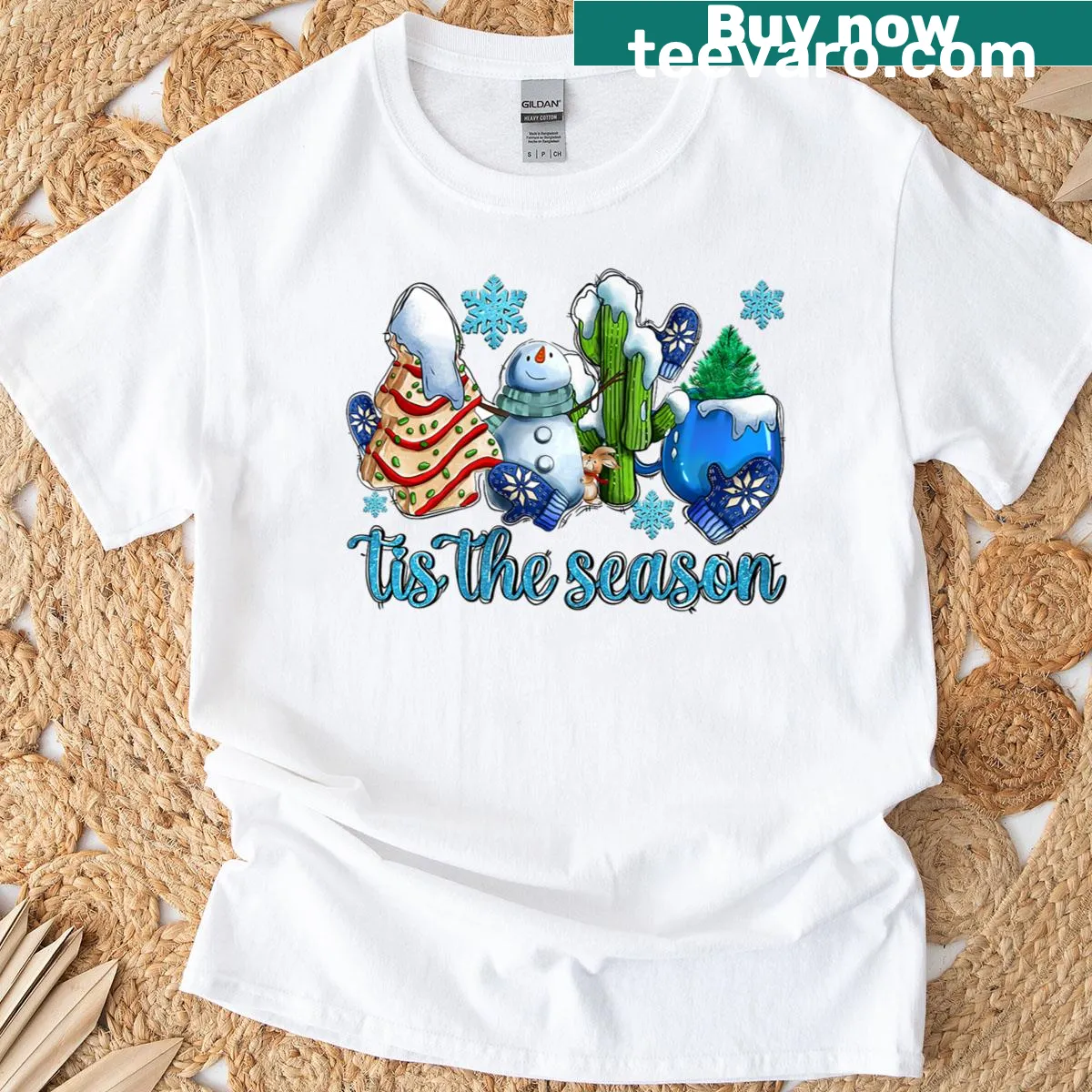 Vintage-style T-shirt with snowman design for family matching — on a men's t-shirt