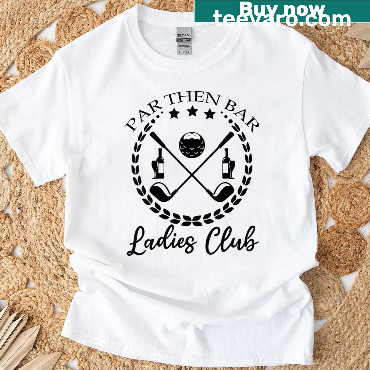 Cute golfer T-shirt with cartoon design and phrase Par Then Bar — on a men's t-shirt