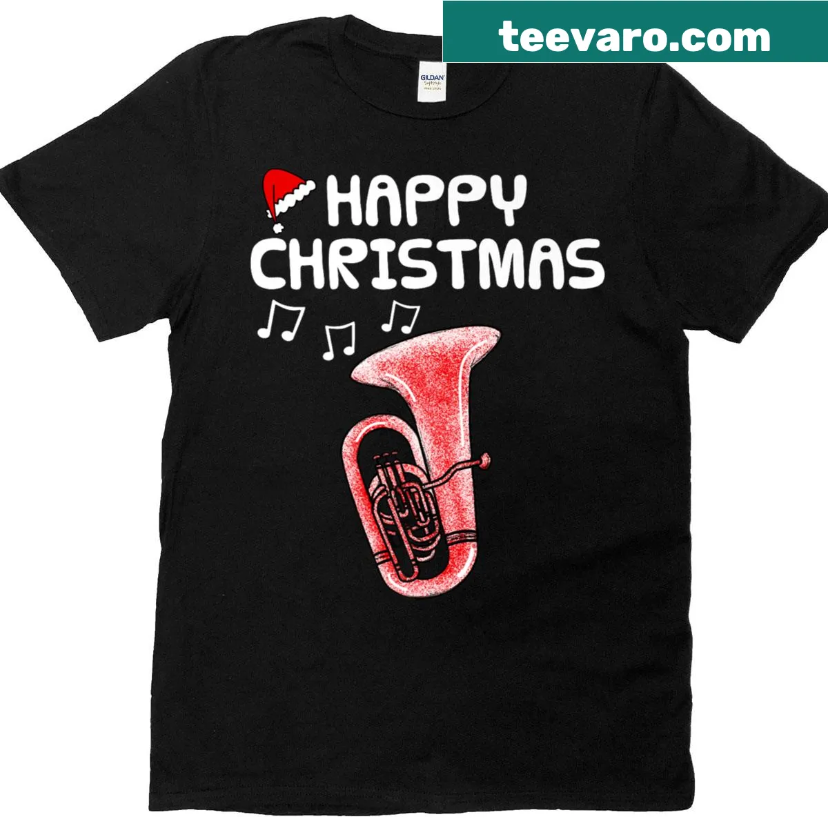 Festive tuba design with Christmas elements for musicians. — on a men's t-shirt