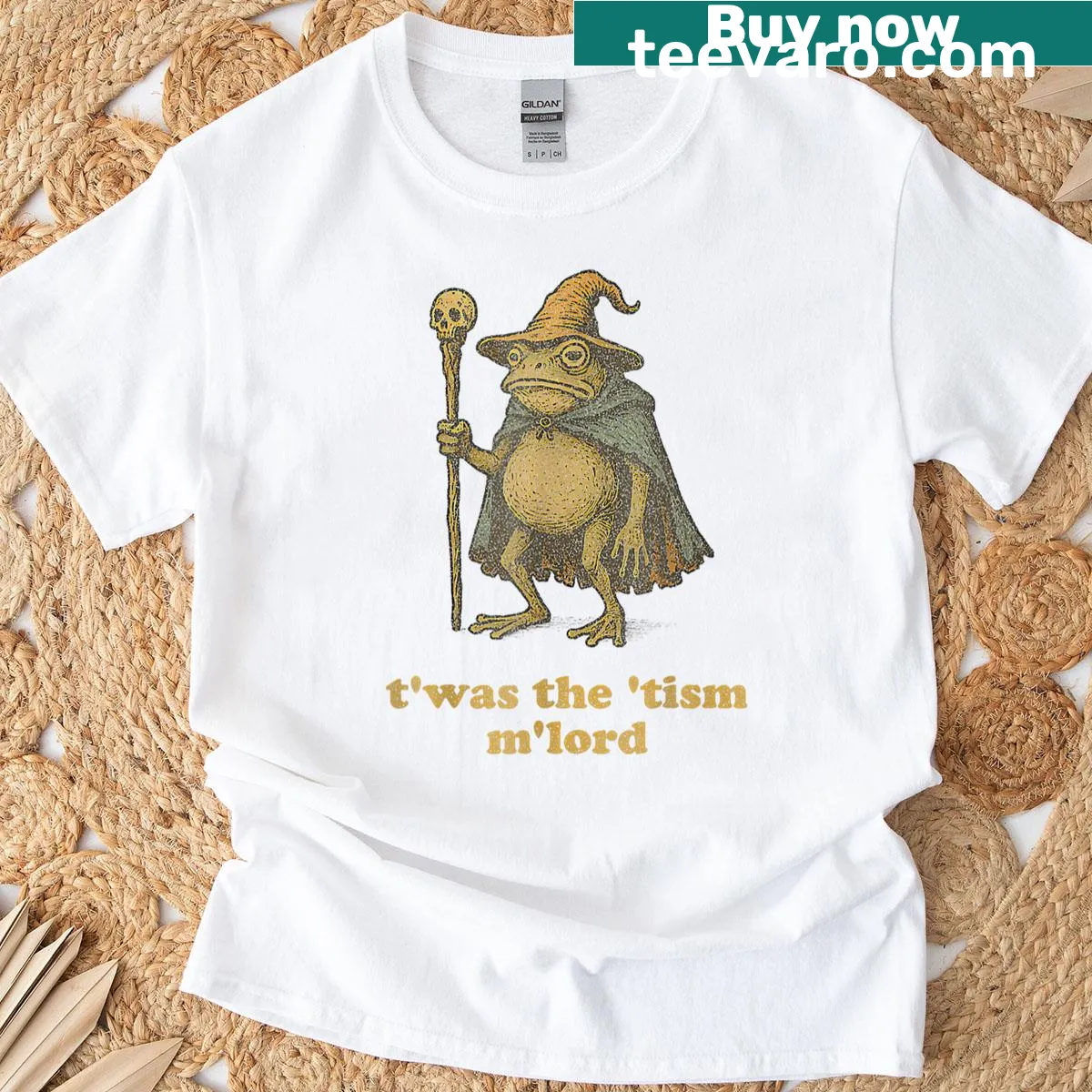Cute frog illustration with the phrase 'Twas The Tism M Lord' — on a men's t-shirt