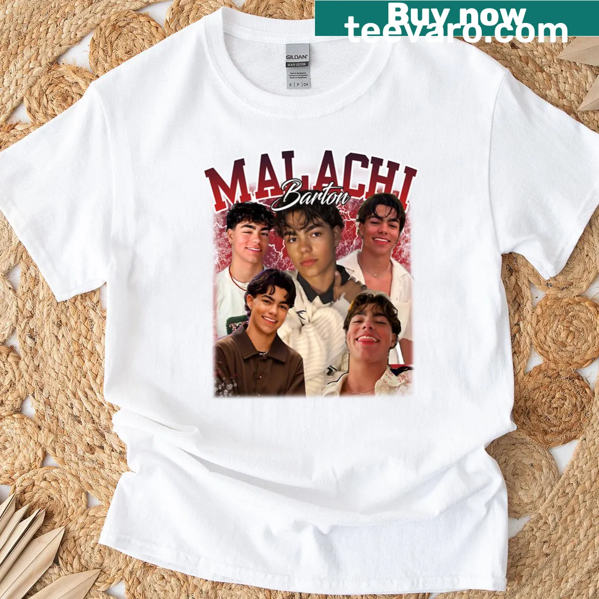 Vintage Malachi Barton bootleg t-shirt with a nostalgic design — on a men's t-shirt