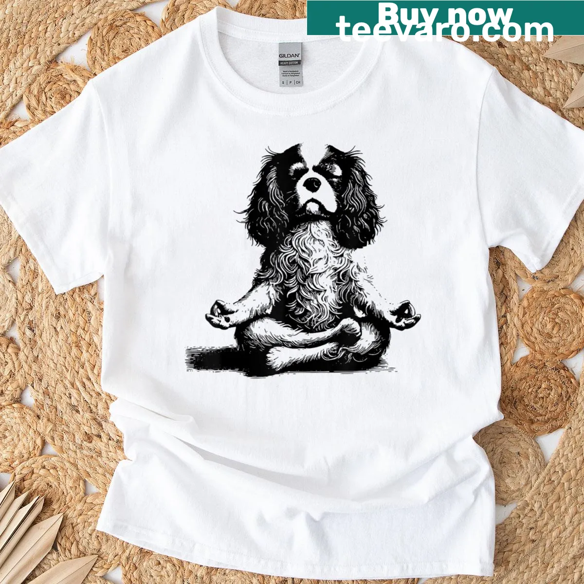 Vintage-style T-shirt with a yoga dog and humorous text — on a men's t-shirt