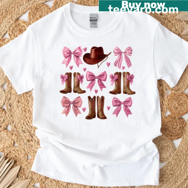 Vintage Rodeo Mama t-shirt with pink boots and bow design