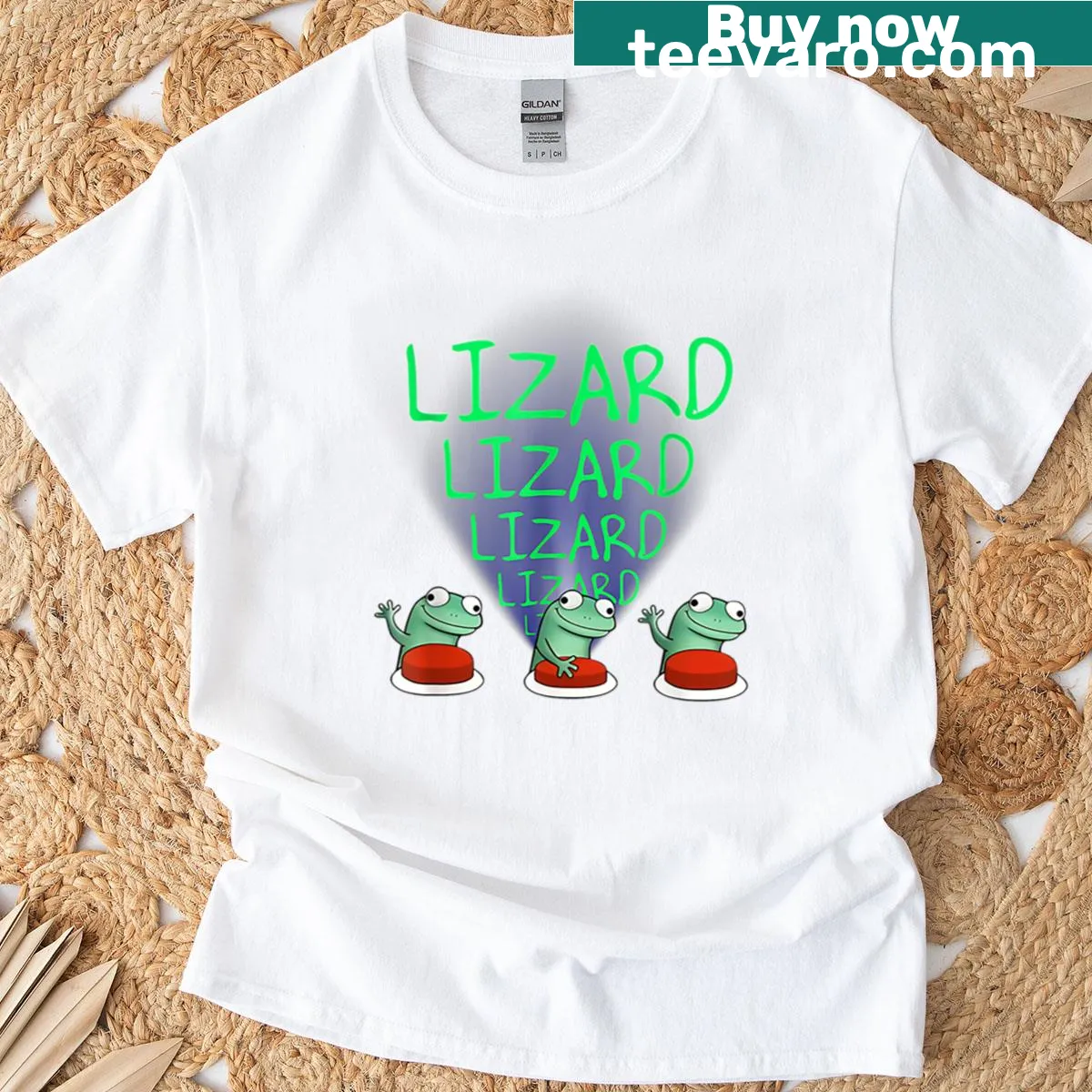 Retro weirdcore T-shirt featuring lizards in a surreal pattern — on a men's t-shirt