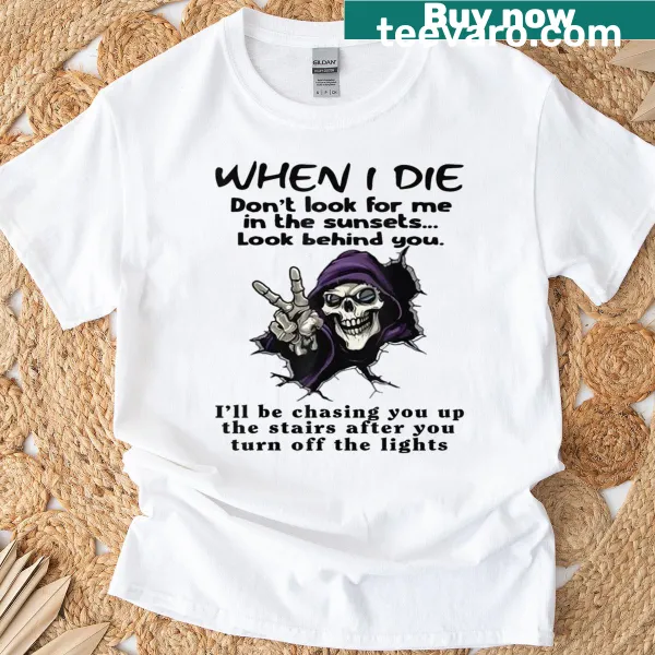 Text T-shirt with the phrase about looking beyond sunsets for meaning