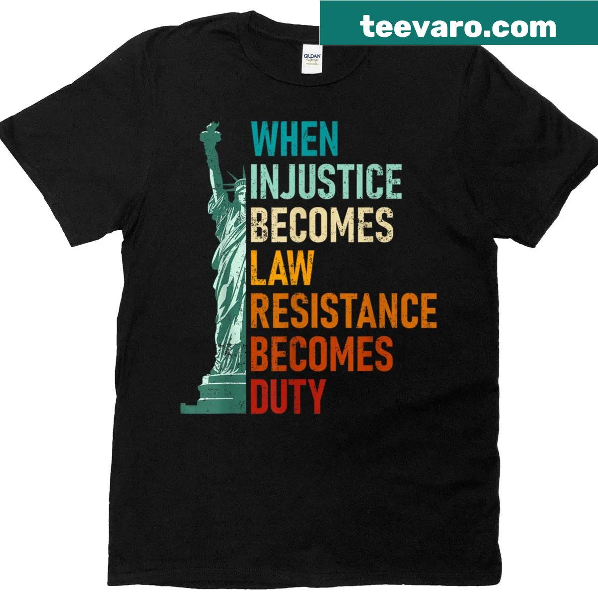 Bold T-shirt with a message about justice and resistance — on a men's t-shirt