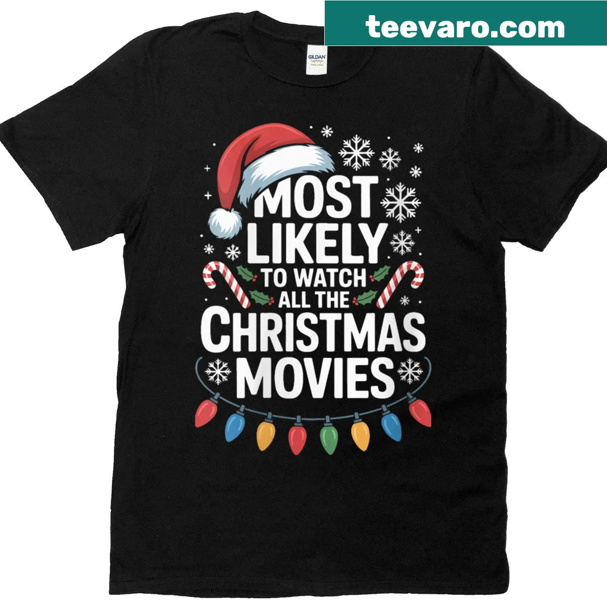 T-shirt with a humorous Christmas movies slogan — on a men's t-shirt
