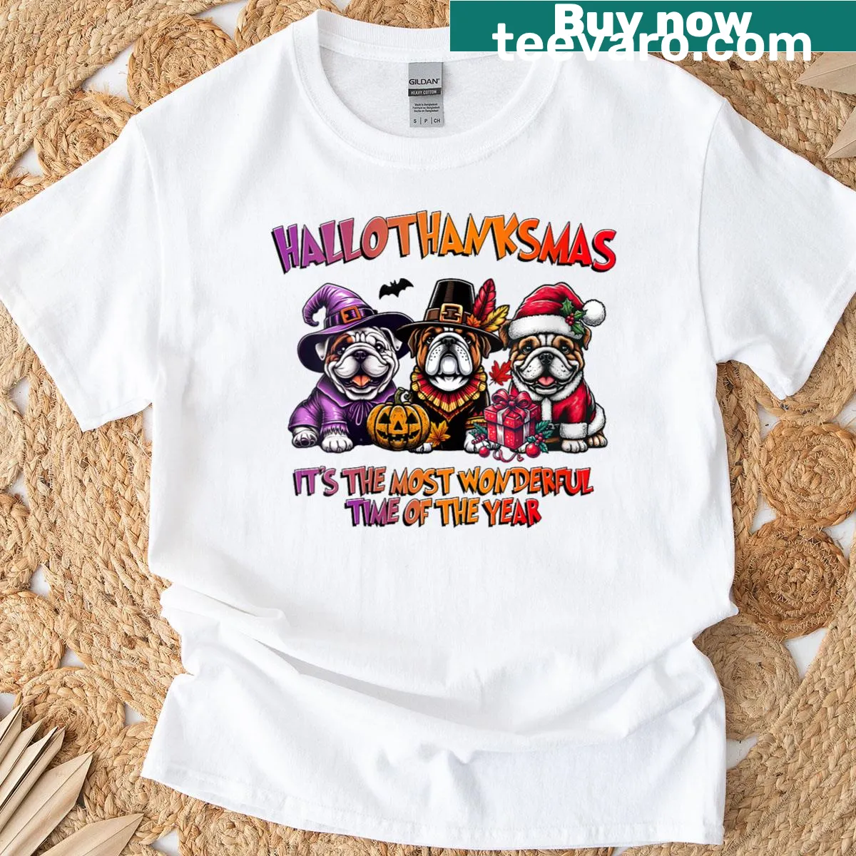 Cute bulldog graphic t-shirt for women and kids, suitable for holidays — on a men's t-shirt