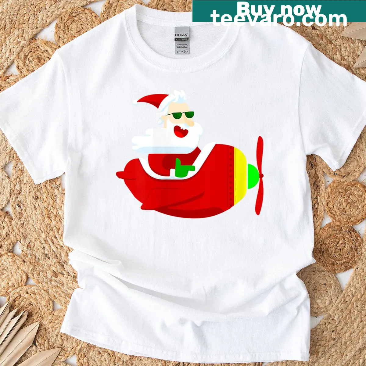Funny Santa pilot graphic t-shirt for women with airplane design — on a men's t-shirt