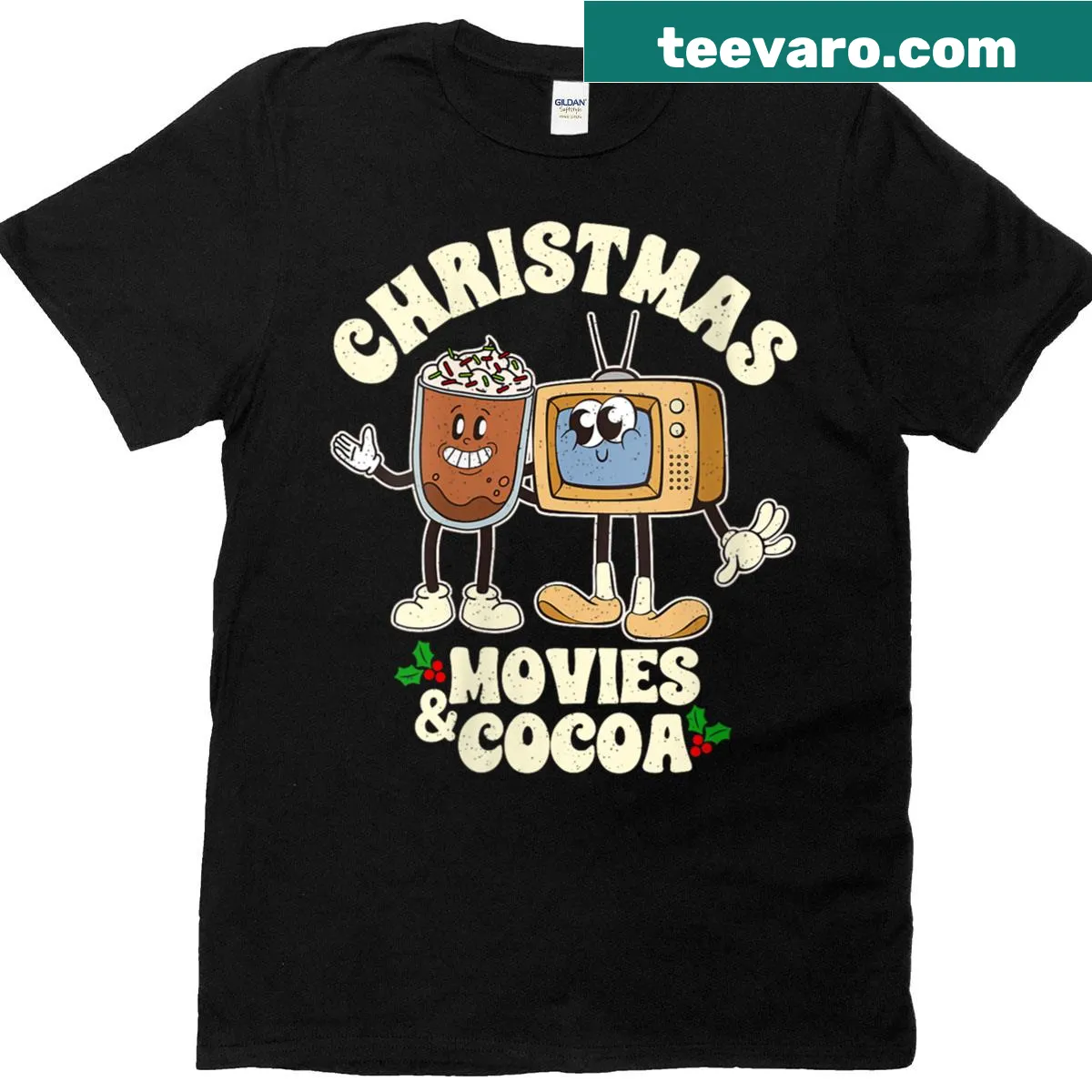Festive design celebrating Christmas movies and cocoa. — on a men's t-shirt