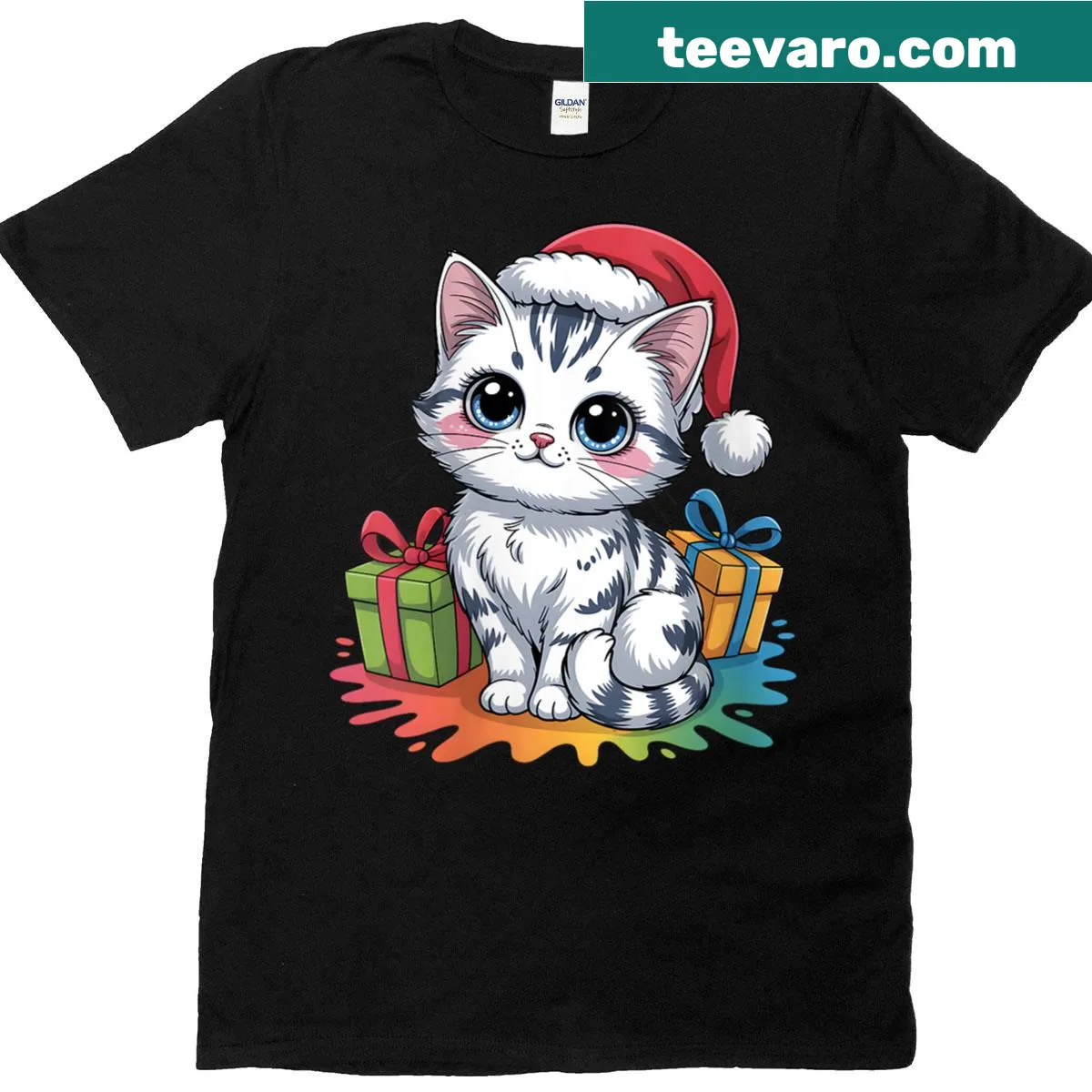 Cute Christmas t-shirt with a cat outfit illustration — on a men's t-shirt