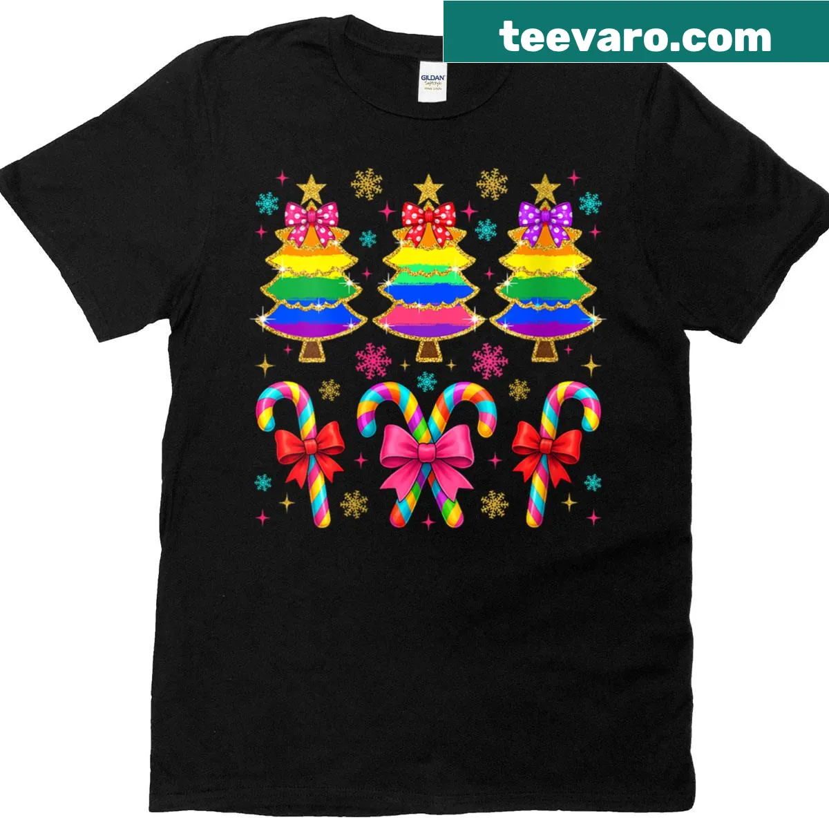 Cute Christmas tee featuring leopard print trees and gifts — on a men's t-shirt
