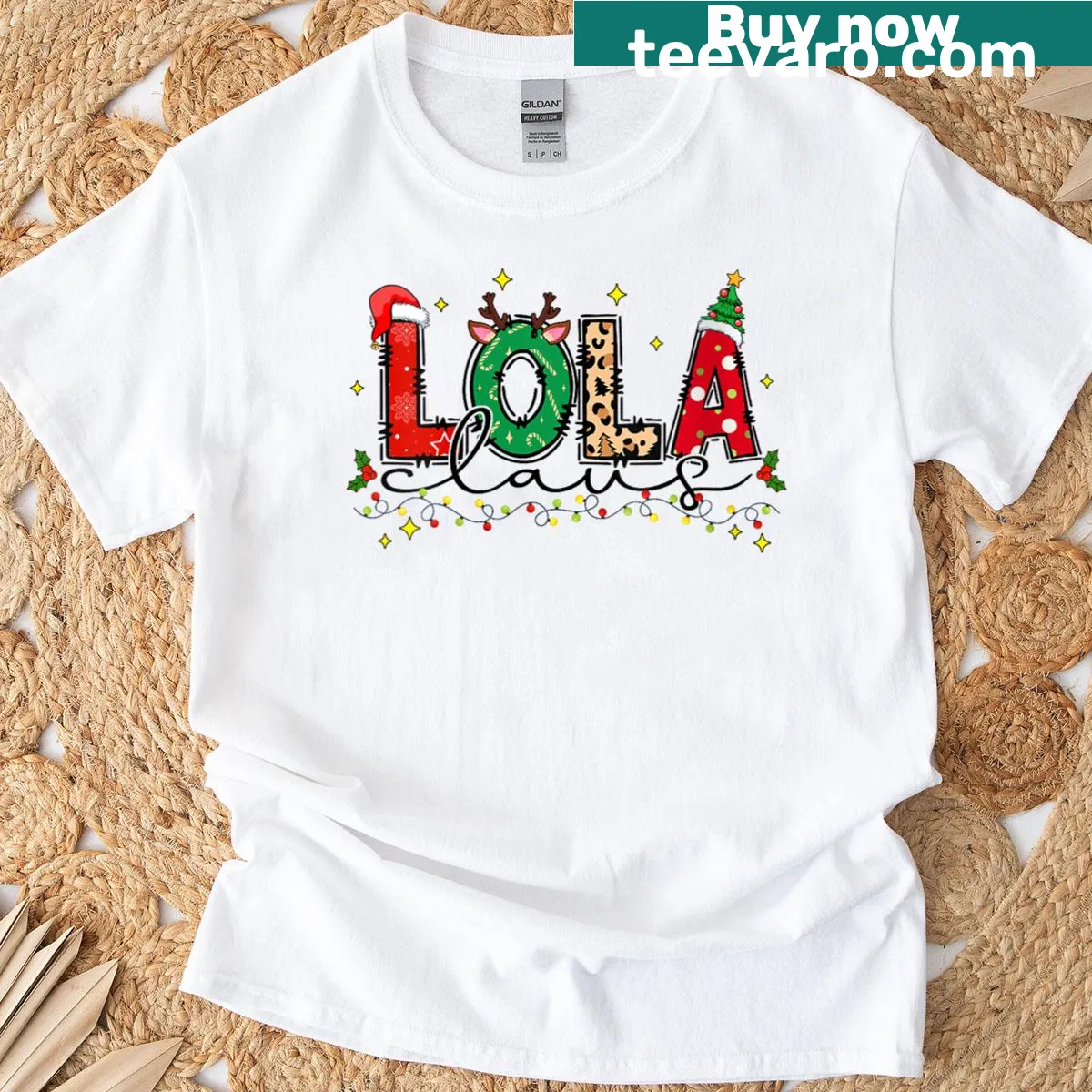 Funny Christmas T-shirt with Lola Claus design for family matching — on a men's t-shirt