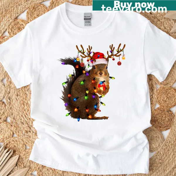 Funny Christmas t-shirt with squirrel and reindeer design