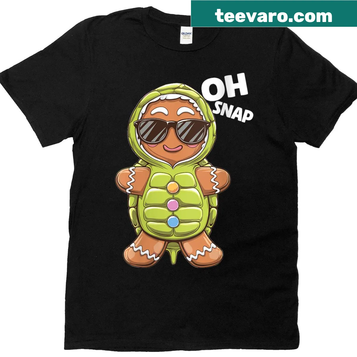 Funny Christmas T-shirt featuring a gingerbread man and turtle design — on a men's t-shirt