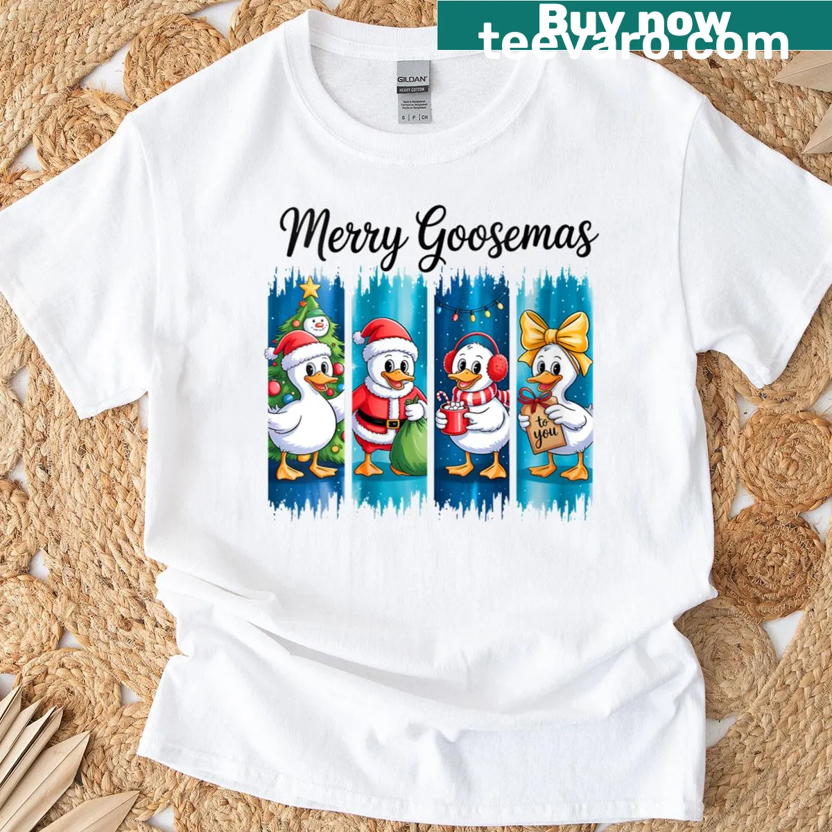 Festive T-shirt featuring playful ducks for Christmas — on a men's t-shirt