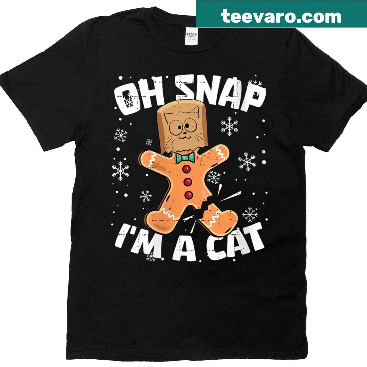 Cute Christmas t-shirt with cat and gingerbread man illustration. — on a men's t-shirt