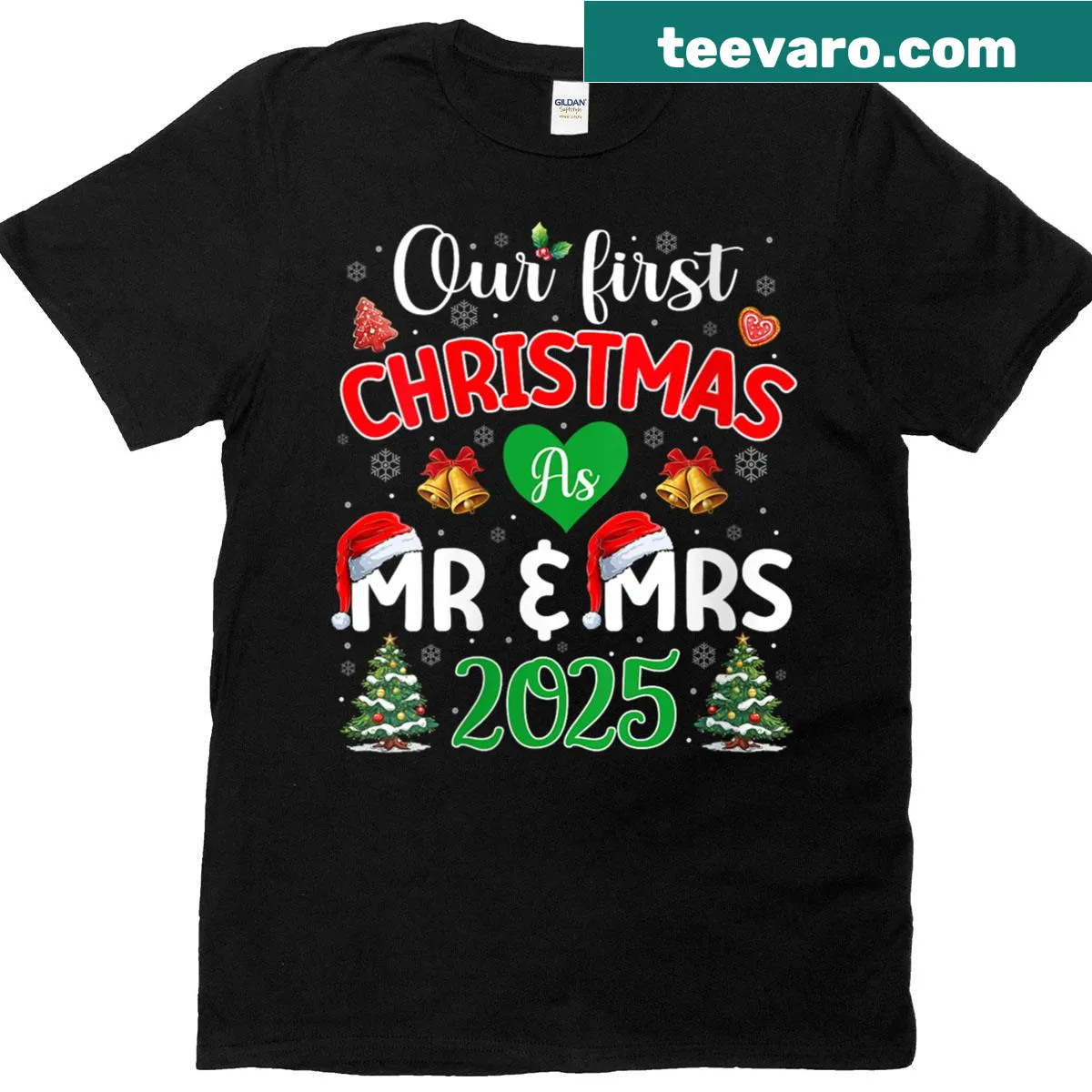 Couples shirt celebrating first Christmas as Mr and Mrs 2025. — on a men's t-shirt