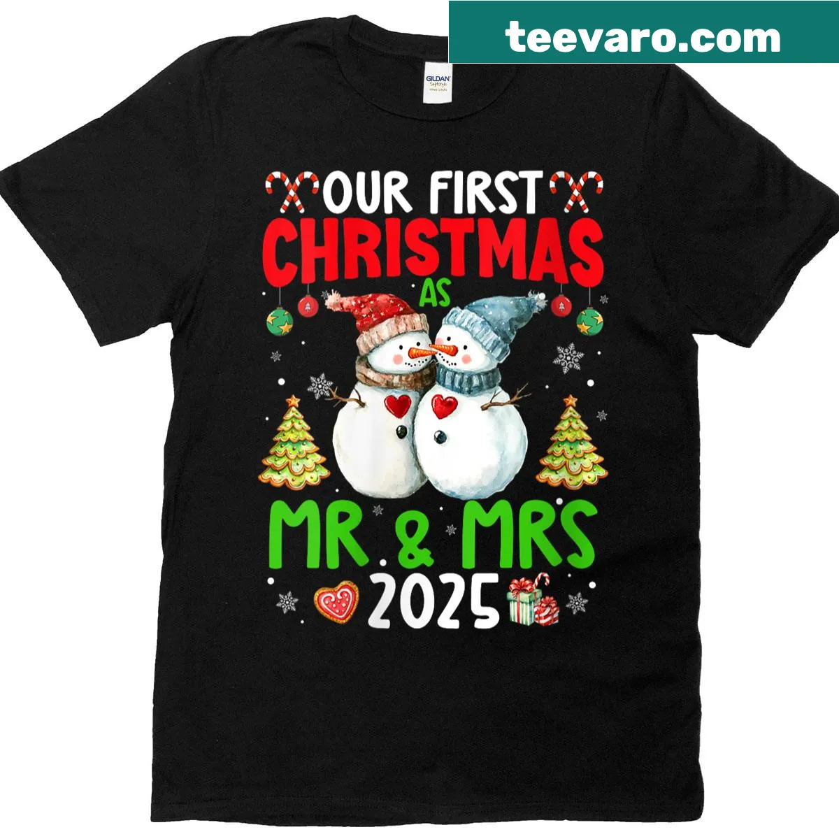Couple T-shirt celebrating first Christmas as Mr and Mrs — on a men's t-shirt