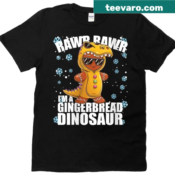 Cute dinosaur and gingerbread man design on kids' T-shirt