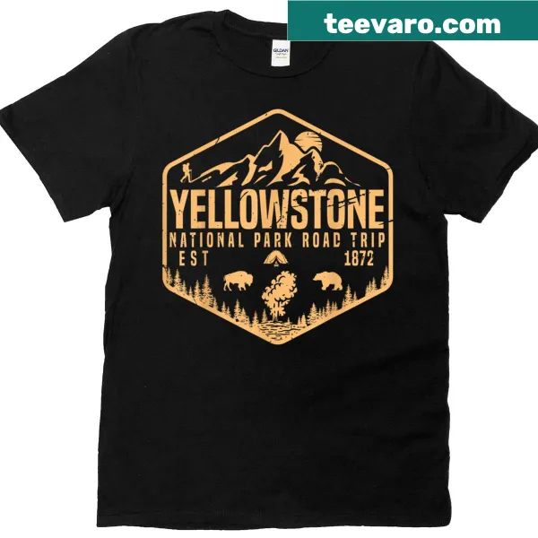 Illustrated Yellowstone National Park souvenir t-shirt for family road trips