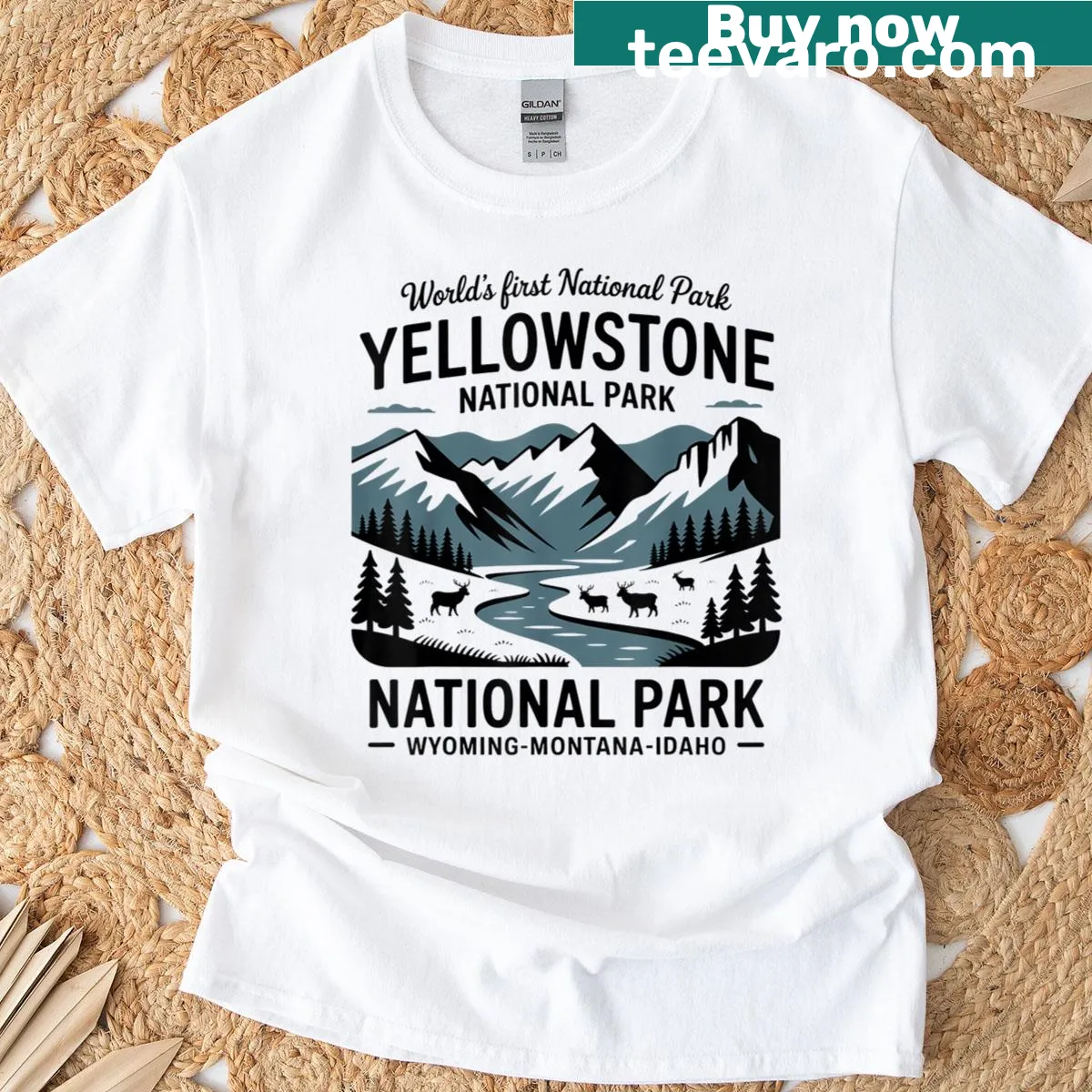 T-shirt featuring Yellowstone National Park as the world's first national park — on a men's t-shirt