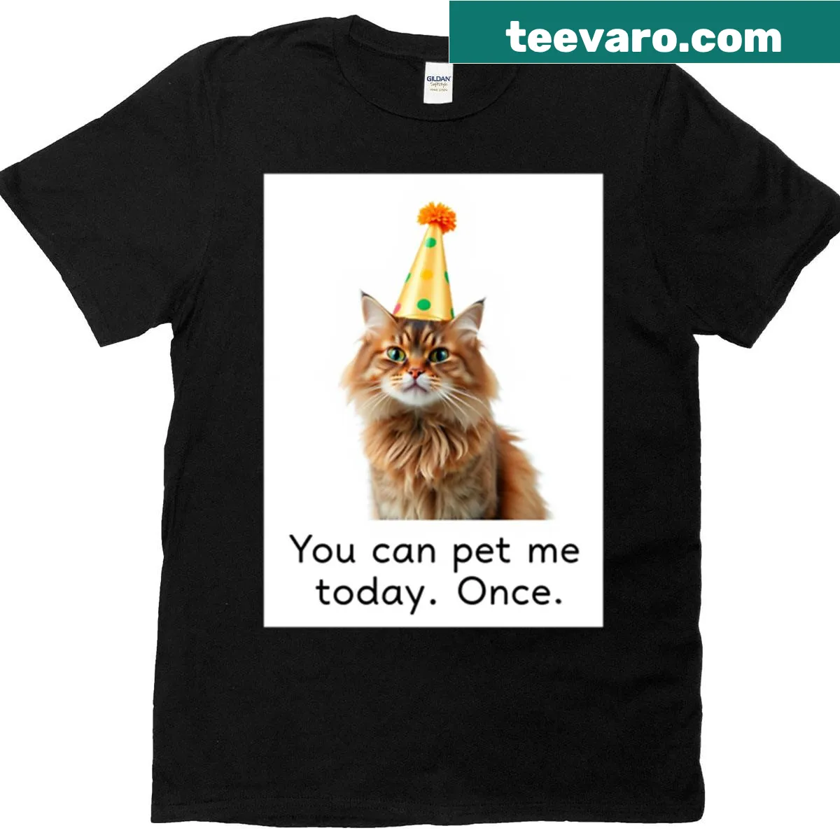 Funny cat shirt with text: You Can Pet Me Today Once. — on a men's t-shirt