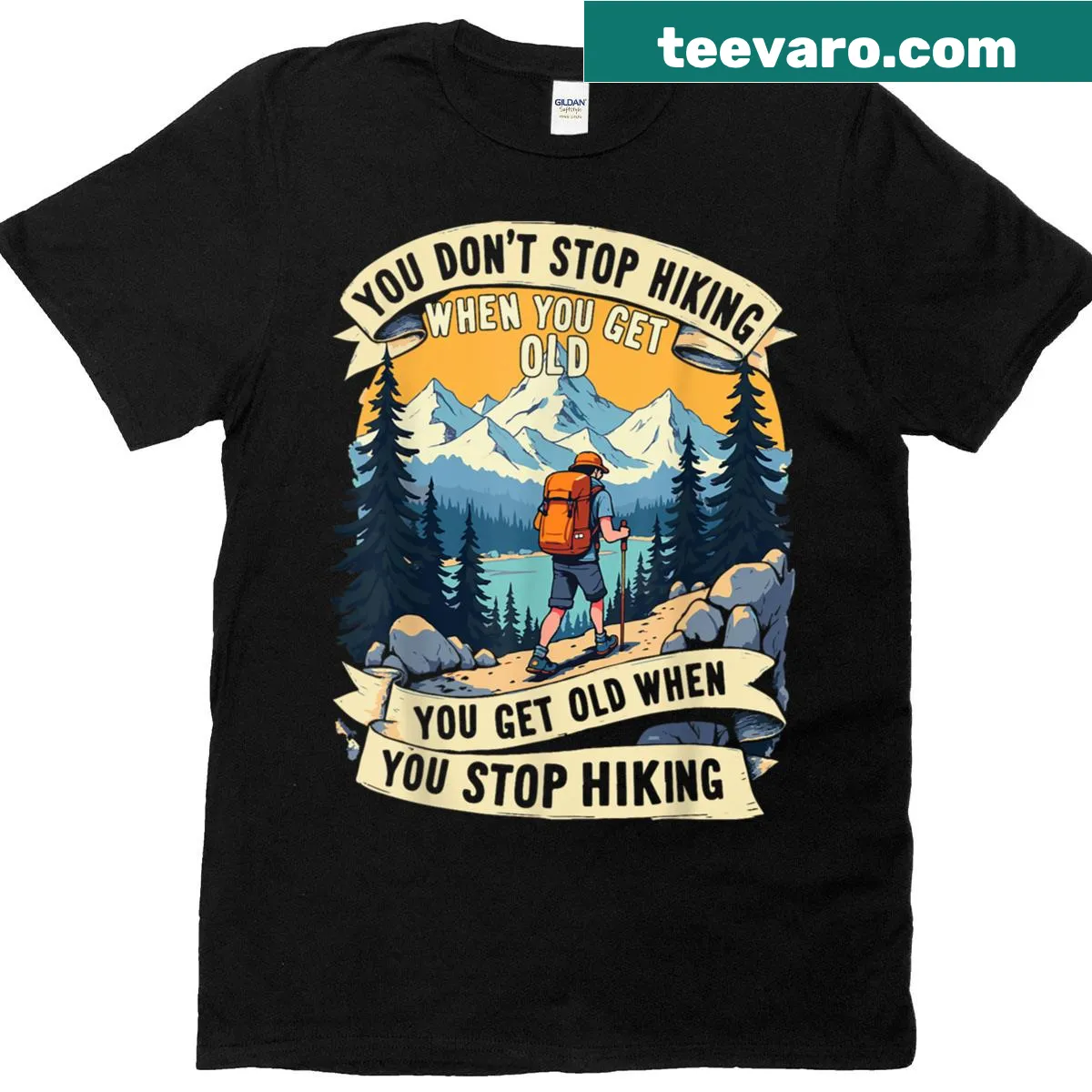Inspirational hiking T-shirt with motivational message — on a men's t-shirt