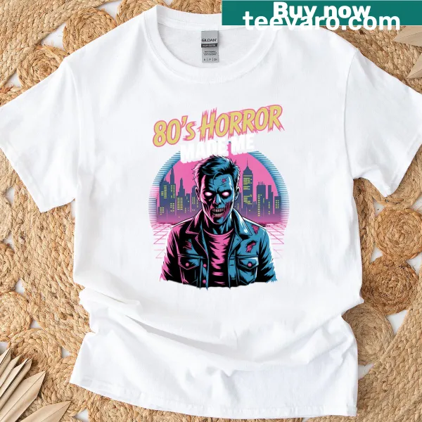 T-shirt designed for 80s horror movie lovers featuring zombie theme
