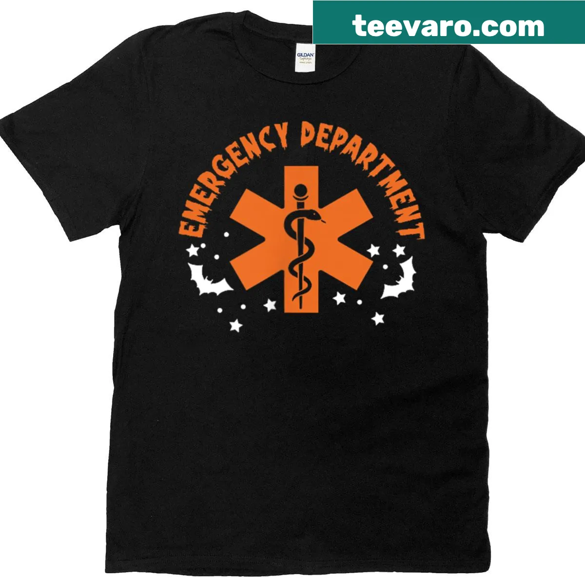 Funny retro Halloween t-shirt with Emergency Department graphic — on a men's t-shirt
