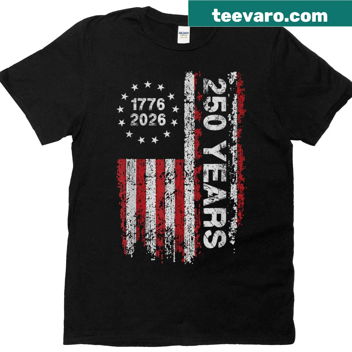 T-shirt celebrating America's 250th Independence Day with bold typography — on a men's t-shirt