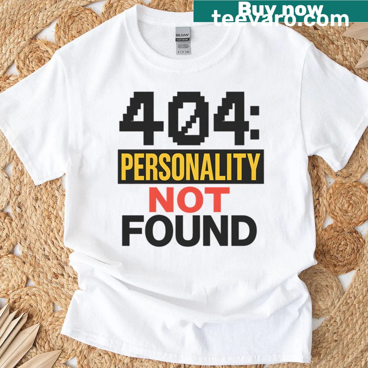 Funny gamer t-shirt with 404 Personality Not Found graphic — on a men's t-shirt