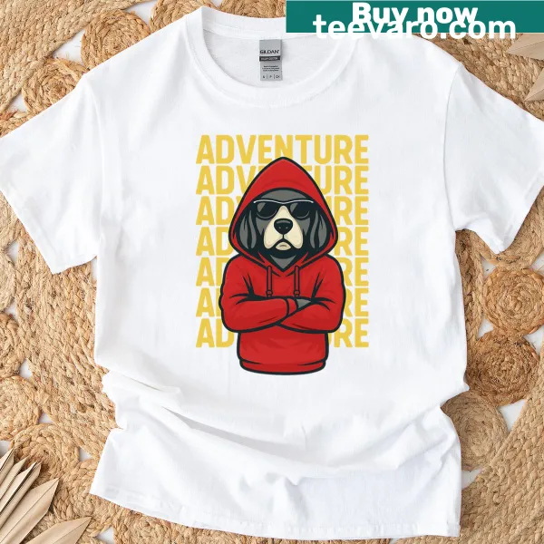 Oversized t-shirt with a cartoon dog ready for adventure