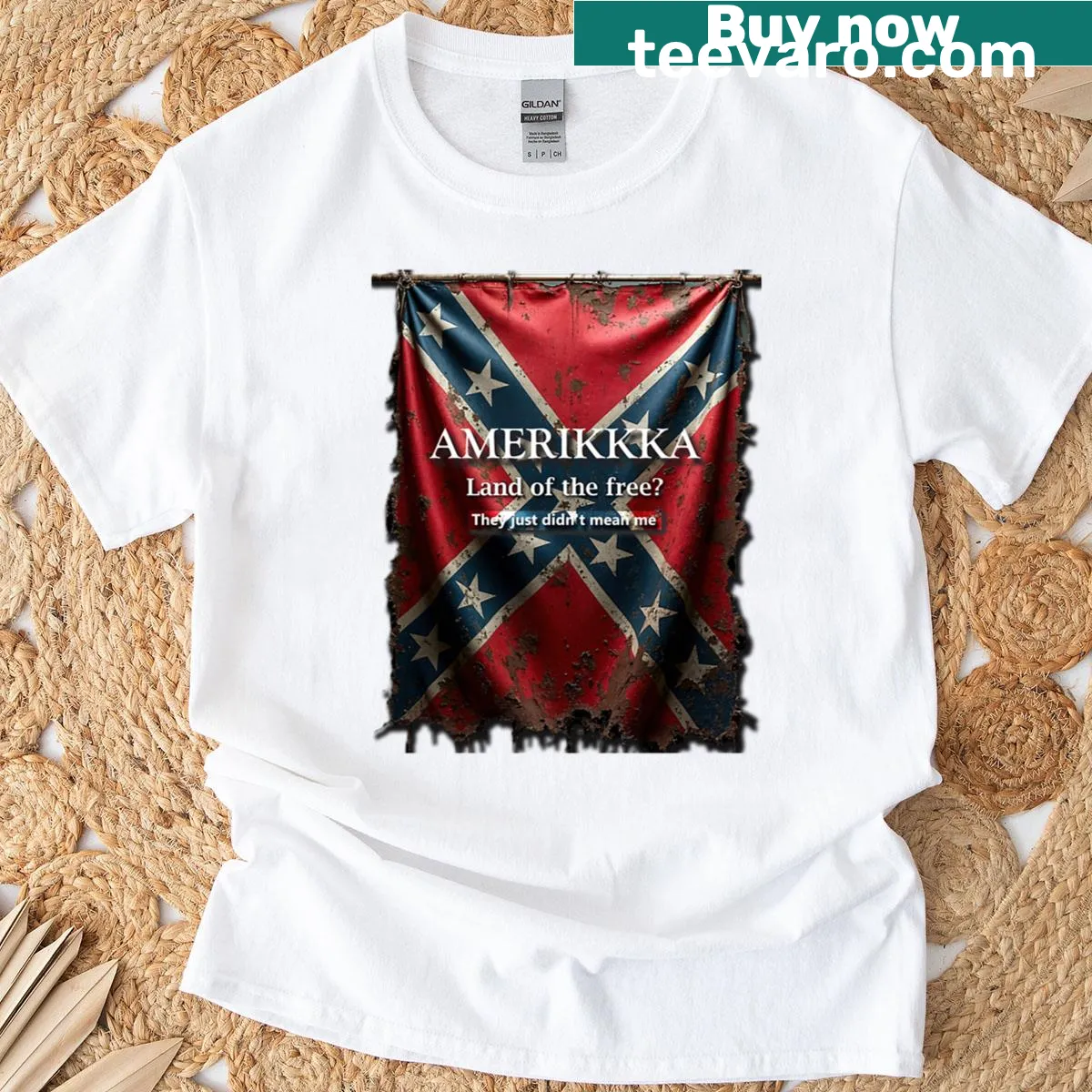 Oversized t-shirt with 'Amerikkka Land Of The Free' text — on a men's t-shirt
