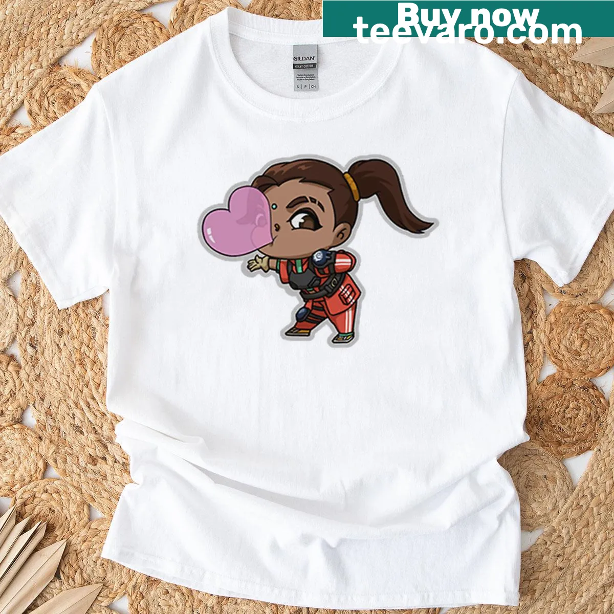 Chibi Rampart cartoon design from Apex Legends on t-shirt — on a men's t-shirt