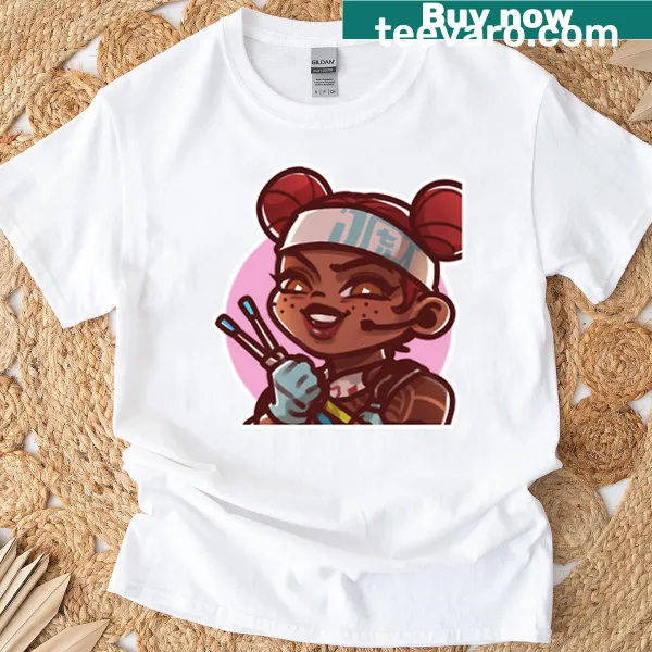 Sticker drawing of Lifeline from Apex Legends on a t-shirt