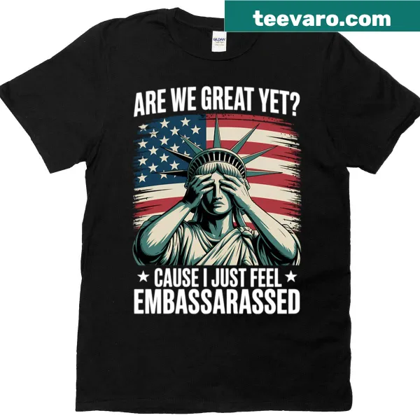Humorous illustration of an embarrassed Statue of Liberty on a T-shirt
