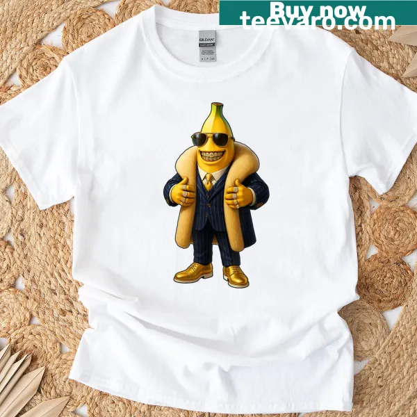 Funny kids meme t-shirt featuring a banana bandit cartoon