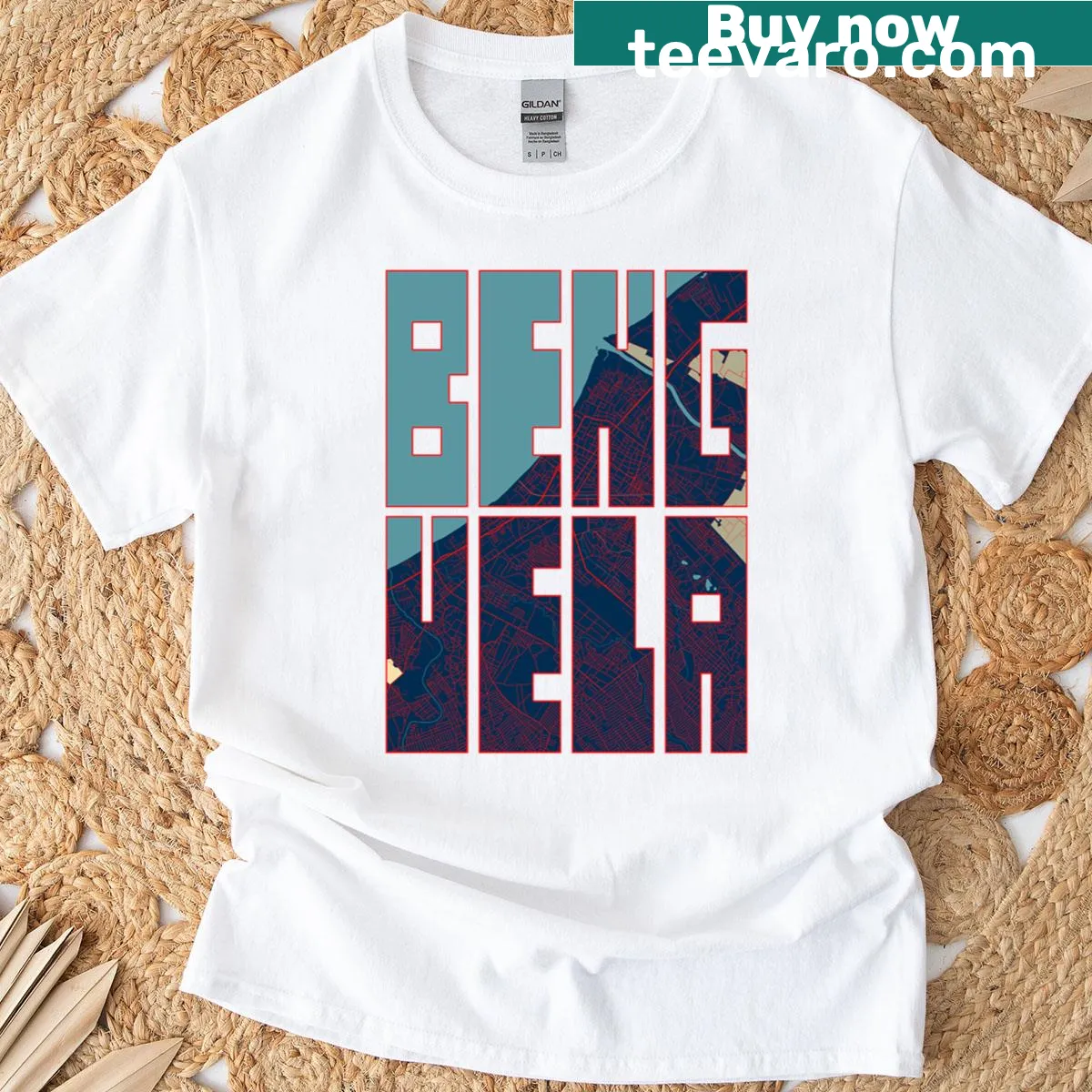 Graphic representation of Benguela city map on an oversized t-shirt. — on a men's t-shirt