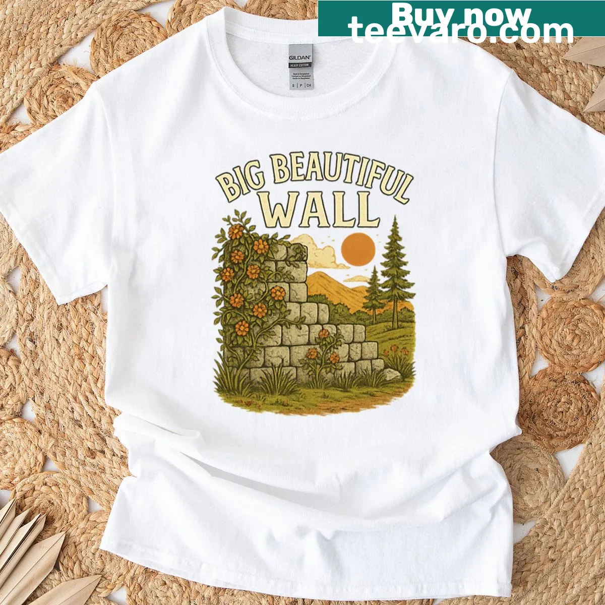 Typography design saying 'Big Beautiful Wall' on casual t-shirt. — on a men's t-shirt
