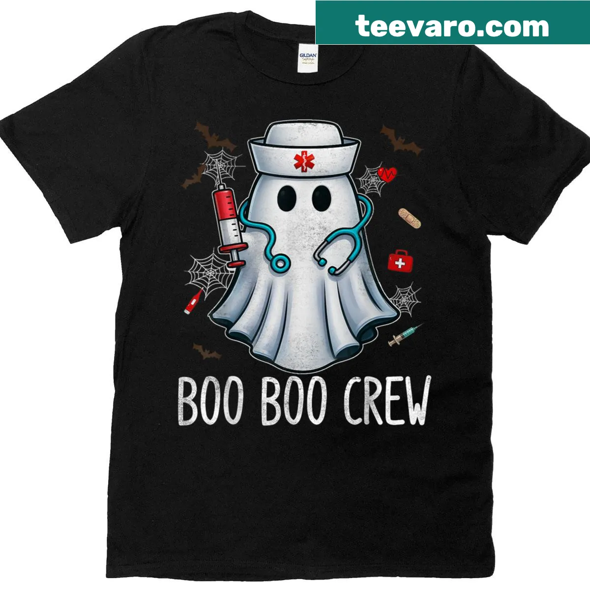 T-shirt with 'Boo Boo Crew' text celebrating nurses for Halloween — on a men's t-shirt