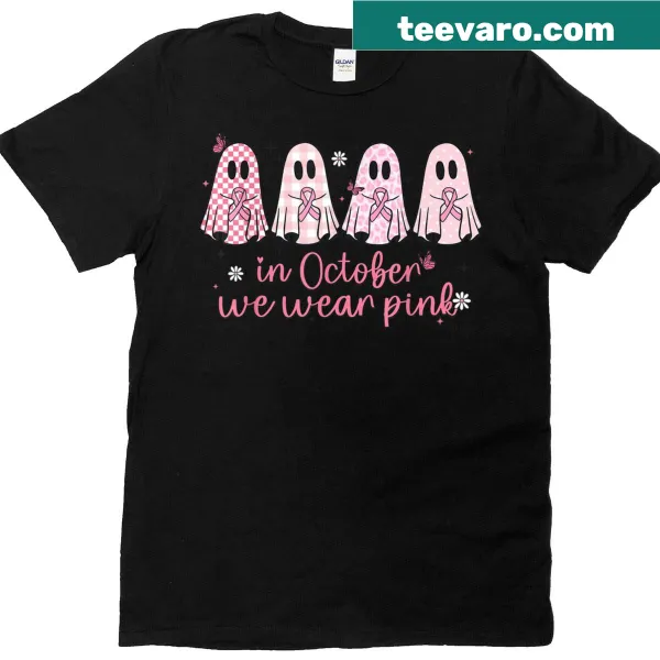 Text design saying 'In October We Wear Pink' for Breast Cancer Awareness