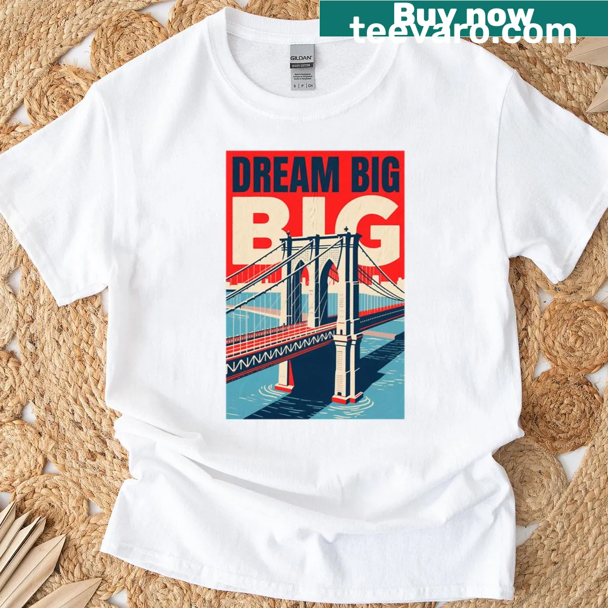 T-shirt with Brooklyn Bridge design and the phrase 'Dream Big' in 80s style — on a men's t-shirt