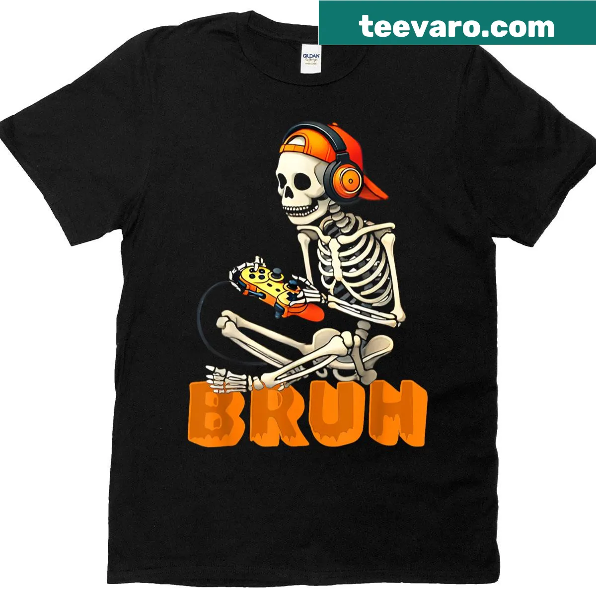 T-shirt with a skeleton graphic aimed at gamers for Halloween — on a men's t-shirt
