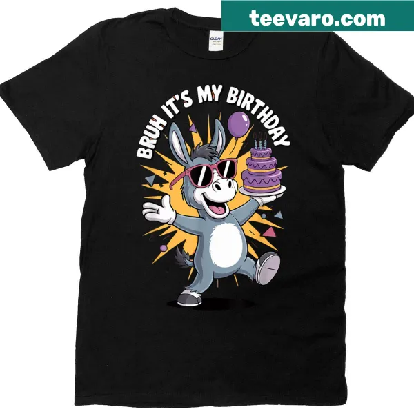 T-shirt with a donkey piñata and 'Bruh It's My Birthday' text