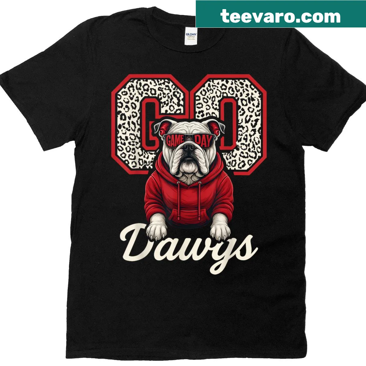 Playful bulldog graphic with 'Go Dawg' slogan — on a men's t-shirt