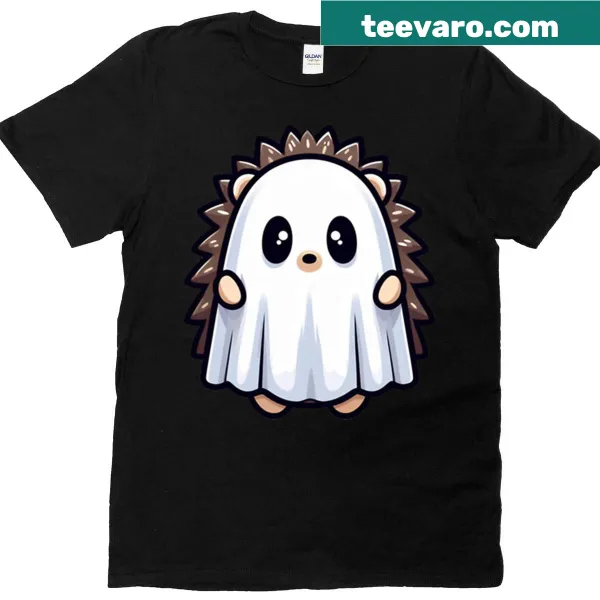 Cartoon hedgehog ghost t-shirt with spiky quills and sheet