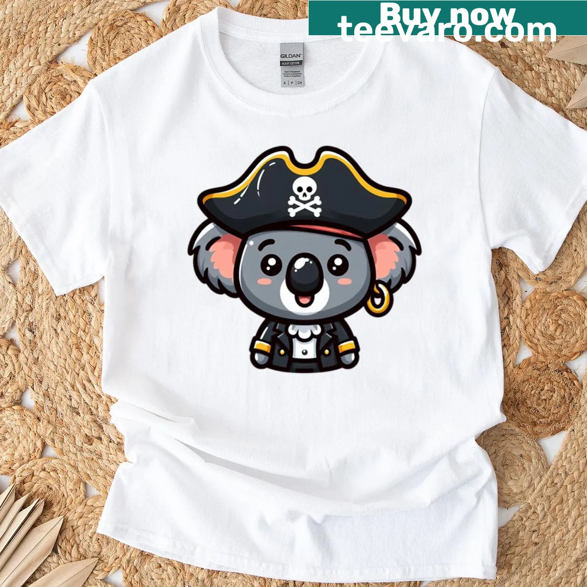 Cartoon pirate koala graphic with a tricorn hat on a t-shirt. — on a men's t-shirt