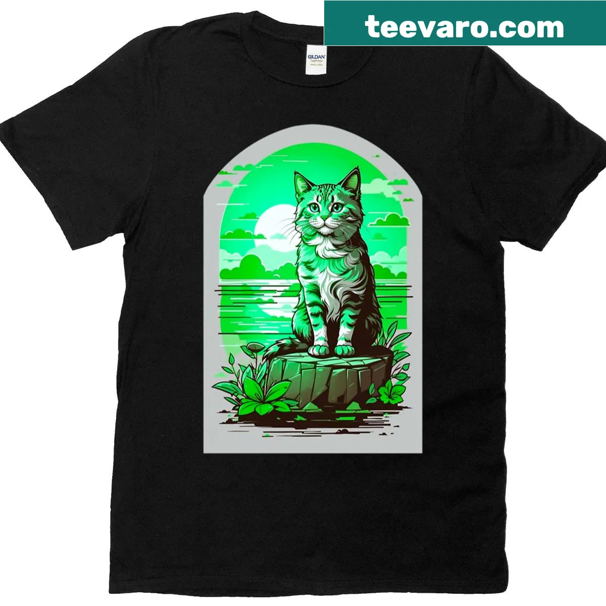 Cute cat illustration graphic on T-shirt — on a men's t-shirt