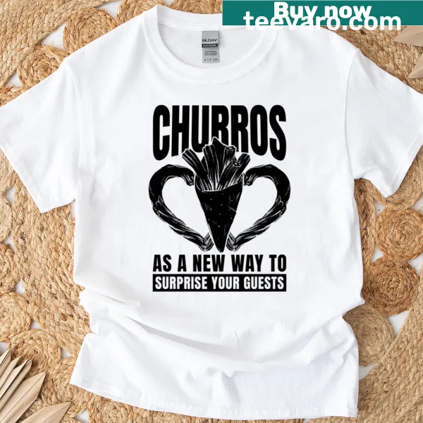 Graphic celebrating churros on a fried dough T-shirt